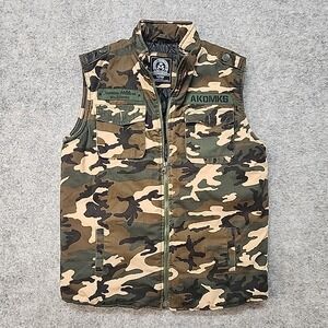 Vintage 90s AKADEMIKS Tactical Puffer Vest Camo Utility Pockets Youth L (14-16)